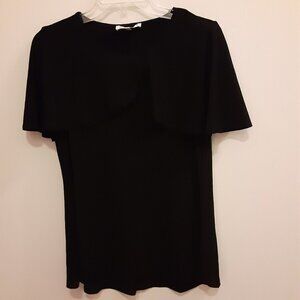 Chaus NY Size S Black Top w/Ruffled Scoop Neckline & Ruffled Caplet Sleeves